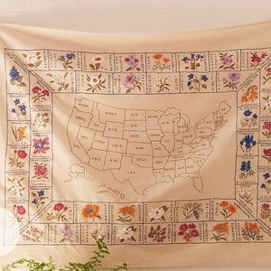 UO State Flower Embroidered Wall Tapestry